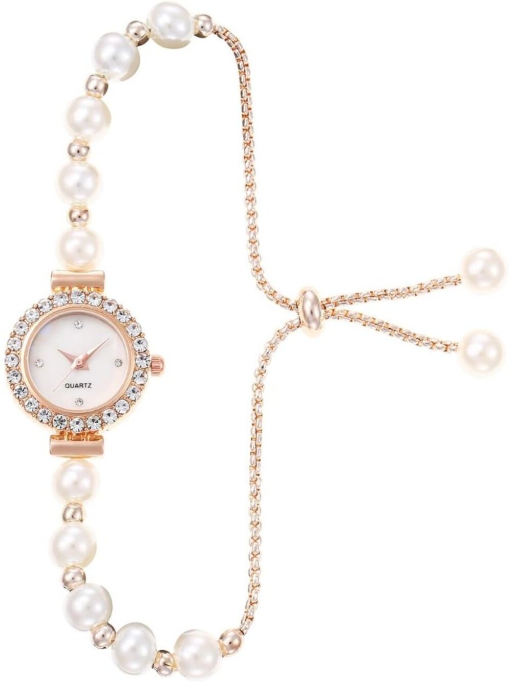 Women's White Simple Floral Bracelet Watch Diamond Quartz Light Luxury Watch